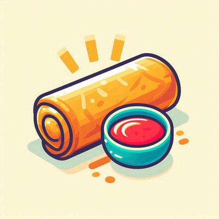 Vector isometric illustration of a roll of rolls with tomato sauce.のイラスト素材