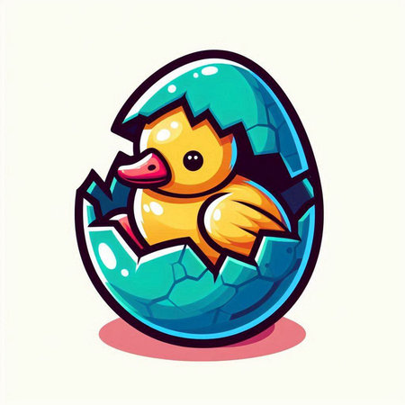 Cute cartoon duckling hatched from an egg. Vector illustration.のイラスト素材
