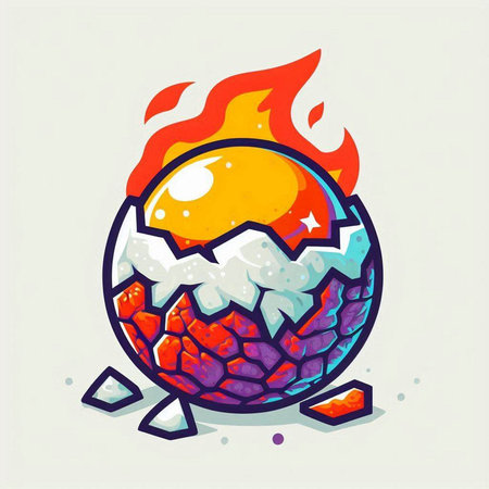 Flaming egg on the white background. Vector cartoon illustration.のイラスト素材