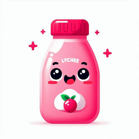 Cute cartoon strawberry juice bottle. Vector illustration isolated on white background.のイラスト素材