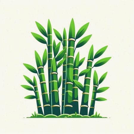 Green bamboo background. Vector illustration of a green bamboo plant with leaves.のイラスト素材