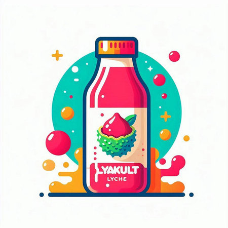 Strawberry yogurt in a bottle. Vector illustration in flat style.のイラスト素材