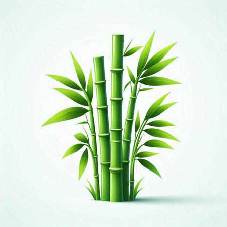 Green bamboo stems with leaves on a light background. Vector illustration.のイラスト素材
