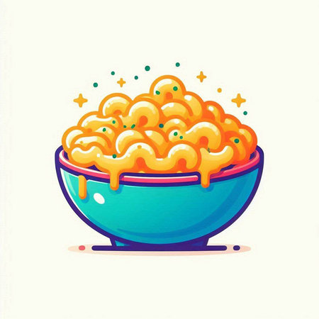 Illustration of a bowl of macaroni and cheese on a white backgroundのイラスト素材