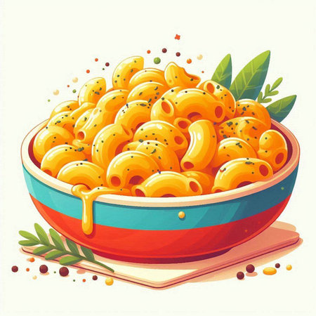 Illustration of a bowl of macaroni with olive oil and spicesのイラスト素材