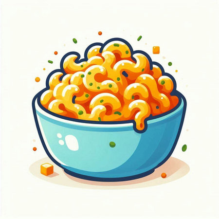 Illustration of a bowl of macaroni and cheese on a white backgroundのイラスト素材