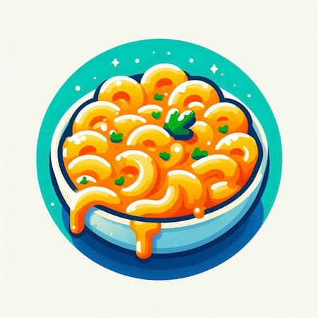 Illustration of macaroni pasta in a bowl with sauce.のイラスト素材