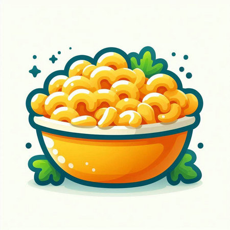 Illustration of a bowl of macaroni on white background.のイラスト素材