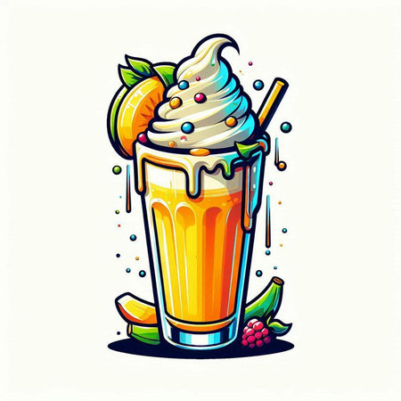 Fruit smoothie with whipped cream and ice cream. Vector illustration.のイラスト素材