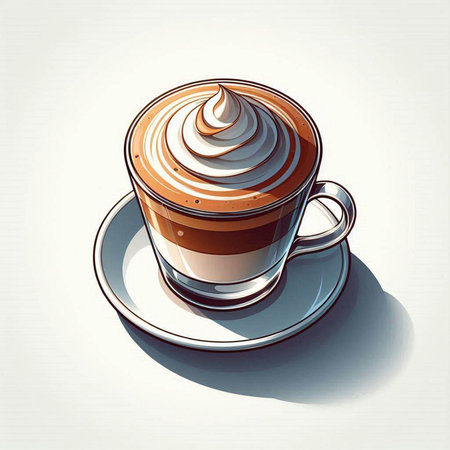 Illustration of a cup of coffee with cream on a white backgroundのイラスト素材