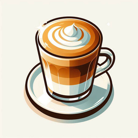 Cappuccino with whipped cream in a cup. Vector illustrationのイラスト素材