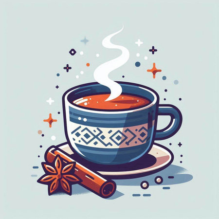 Cup of hot tea with cinnamon and star anise. Vector illustration.のイラスト素材