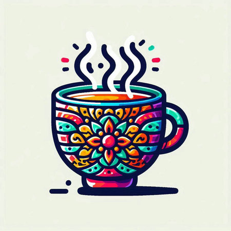 Cup of tea with floral ornament. Vector illustration in doodle style.のイラスト素材