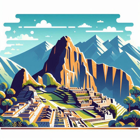 Landscape of the ancient city in the mountains. Vector illustration.のイラスト素材