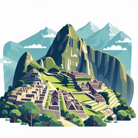 Machu Picchu, Peru, South America. Vector illustration.のイラスト素材