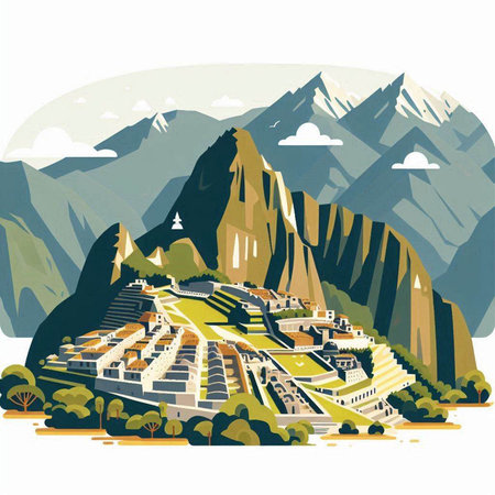 Landscape of the ancient city in the mountains. Vector illustration.のイラスト素材