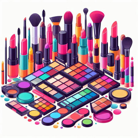 Makeup and cosmetics on white background. Vector illustration in cartoon style.のイラスト素材