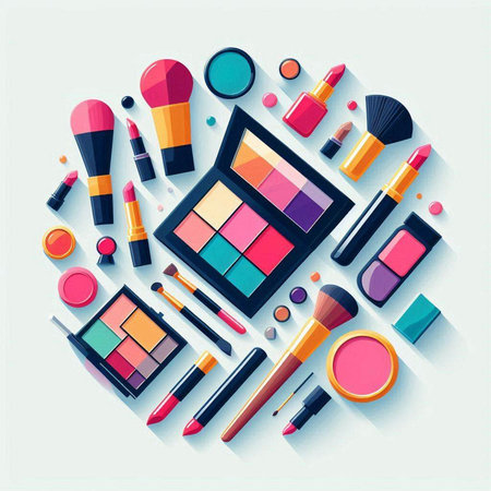 Vector illustration of set of decorative cosmetics with shadows on white background.のイラスト素材