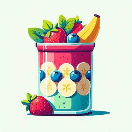 Fruit smoothies in a jar. Vector illustration in cartoon style.のイラスト素材