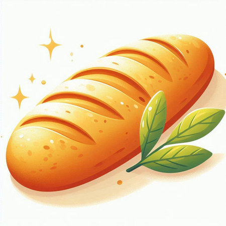 Illustration of a loaf of bread with leaves on a white backgroundのイラスト素材