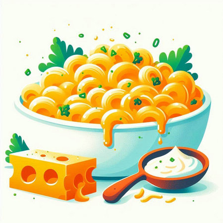 Illustration of a bowl of macaroni with cheese and sour creamのイラスト素材