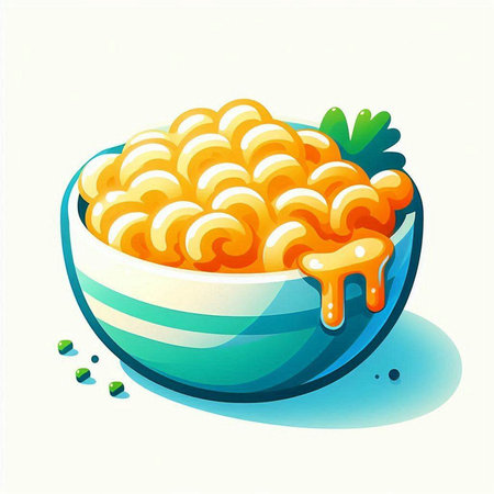 Illustration of a bowl of macaroni on white background.のイラスト素材