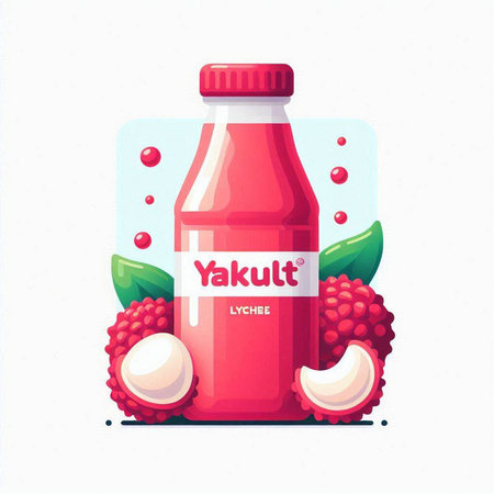 Fresh lychee juice in a bottle. Vector illustration in cartoon styleのイラスト素材
