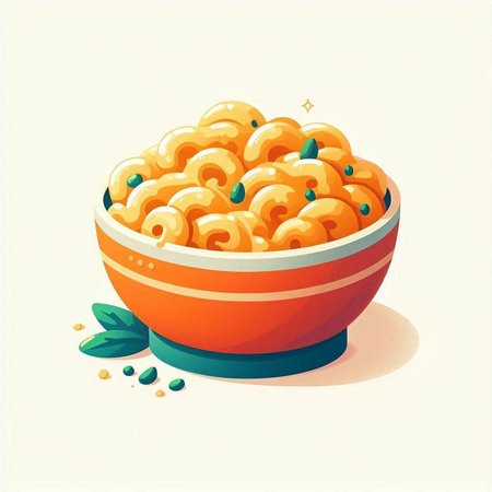 Vector illustration of a bowl of macaroni with peas and basilのイラスト素材