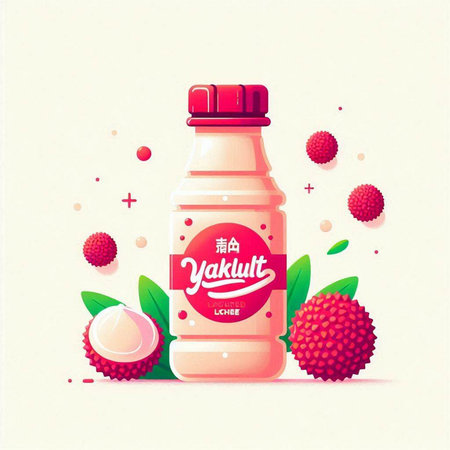 Lychee juice in a glass bottle. Realistic vector illustration.のイラスト素材