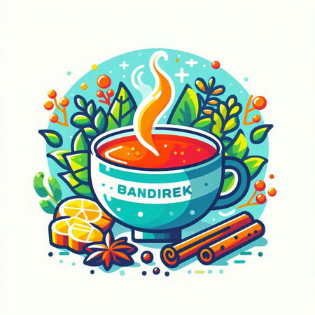 Mulled tea with cinnamon, anise and lemon. Vector illustration.のイラスト素材