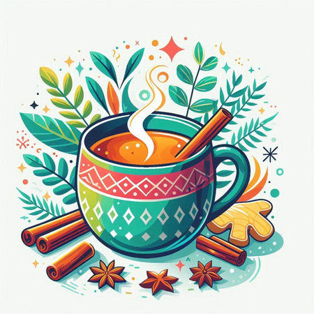 Cup of hot drink with cinnamon and anise. Vector illustration.のイラスト素材