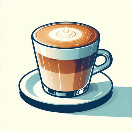 Coffee cup with latte art on white background. Vector illustration.のイラスト素材