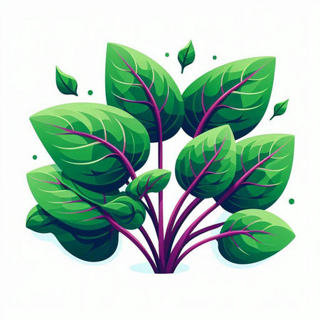 Fresh green spinach leaves on a white background. Vector illustration in cartoon style.のイラスト素材