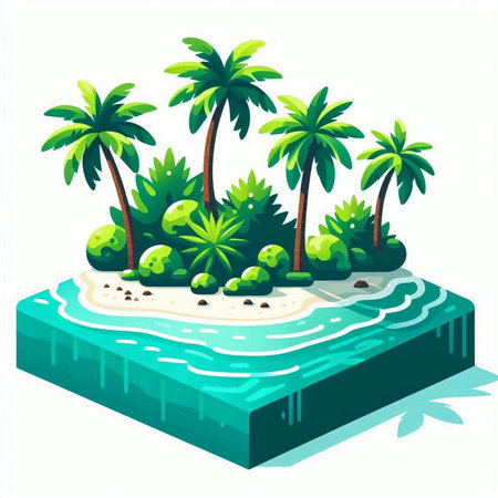 island with palm trees and sand, vector illustration in cartoon styleのイラスト素材