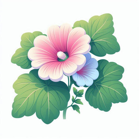 Illustration of pink and blue hibiscus flowers on white backgroundのイラスト素材