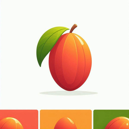 Illustration of a plum with leaves on a white background, vectorのイラスト素材