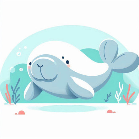 Illustration of a Cute White Whale in the Ocean - Vectorのイラスト素材