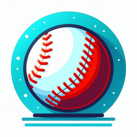 Baseball ball in blue circle isolated on white background. Vector illustration.のイラスト素材