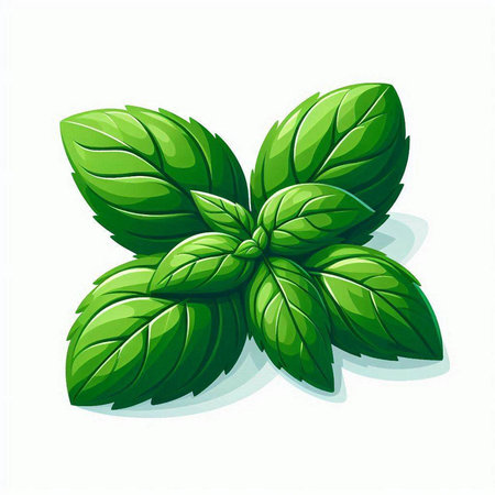 Fresh green basil leaves isolated on white background. Vector Illustration.のイラスト素材