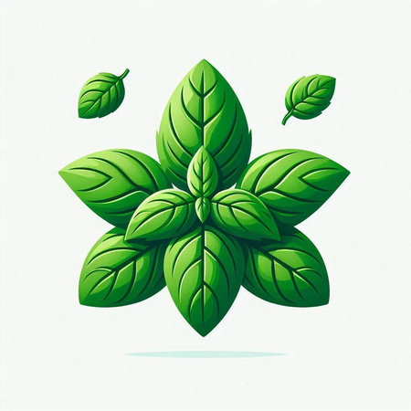 Fresh green basil leaves isolated on white background. Vector illustration. EPS 10のイラスト素材