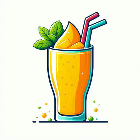 Orange smoothie with a straw in a glass. Vector illustration.のイラスト素材