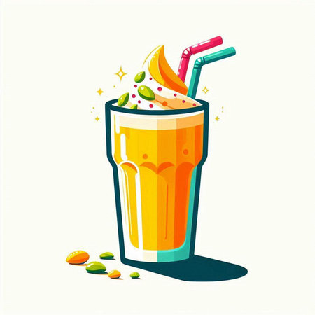 Vector illustration of a glass of orange smoothie with whipped cream and strawのイラスト素材