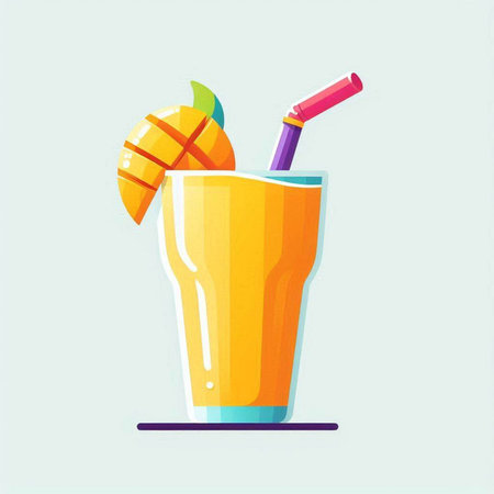 Orange juice in a glass with a straw. Vector illustration in flat styleのイラスト素材