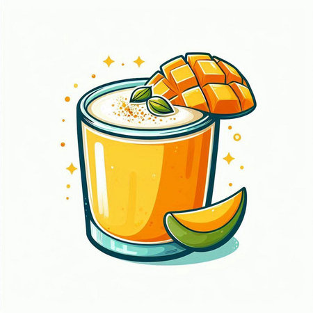 Mango smoothie. Vector illustration of fresh mango smoothie.のイラスト素材