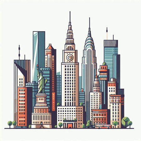 City skyline with skyscrapers in flat style. Vector illustration.のイラスト素材