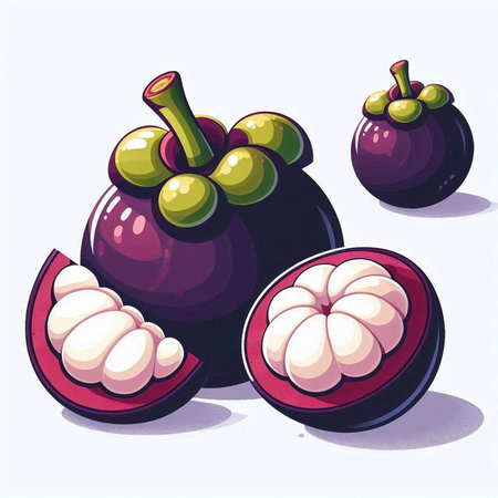 Mangosteen fruit. Vector illustration of a mangosteen.のイラスト素材