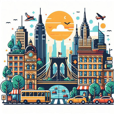 Cityscape of London, United Kingdom. Vector illustration in flat styleのイラスト素材
