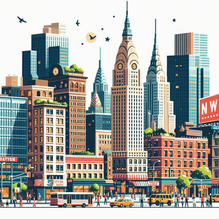 New York City, USA. Modern cityscape. Vector illustration.のイラスト素材