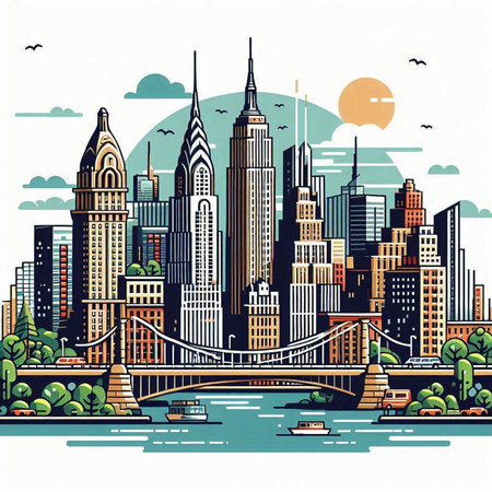 New York City skyline, USA. Vector illustration in vintage style.のイラスト素材