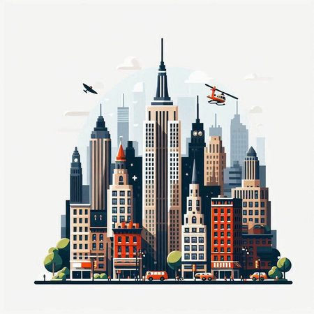 New York City skyline with skyscrapers. Flat style vector illustration.のイラスト素材